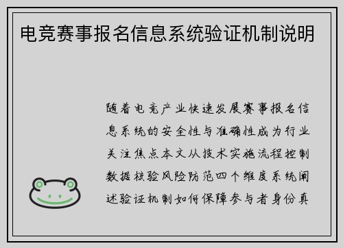 电竞赛事报名信息系统验证机制说明